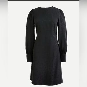 J. Crew Shift Dress in Jacquard Floral Polka Dot Black Size 6 Mini Puff Sleeves